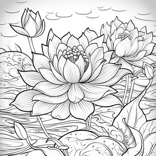 coloring page, flowers, rose, lilly, lotus, feathers, leaves, abstract, cartoon style, thick lines, low detail, no shading ar 9:11