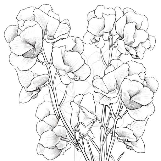 coloring page for adults, flower image Sweet Pea, white background, clean line art, fine line art--HD--AR 2:3--V5