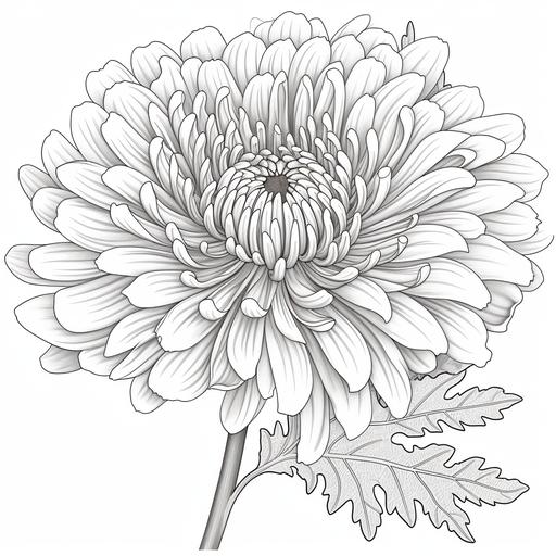 coloring page for adults, flower image chrysanthemum, white background, clean line art, fine line art--HD--AR 2:3--V5