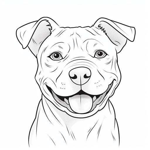 coloring page for child, happy, pitbull puppy, cartoon style, thick lines, low detail, no shading, ar 9:11 --v 5