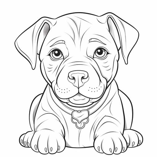coloring page for child, happy, pitbull puppy, cartoon style, thick lines, low detail, no shading, ar 9:11 --v 5