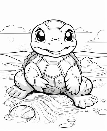 coloring page for kids , pokeman at the beach seashells and fun, cartoon style, thick lines, black and white , no shading --ar 9:11