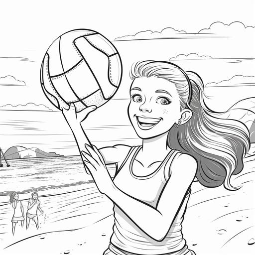 coloring page for kids, Beach Volleyball, cartoon style, thick line, low detail, no shading