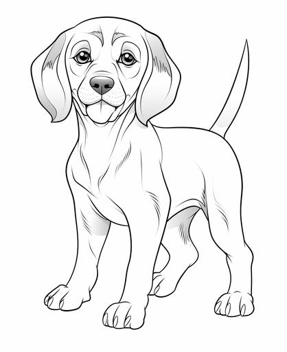 coloring page for kids, Beagle, cartoon style, thick line, low detailm no shading --ar 9:11