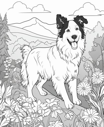 coloring page for kids, Border Collie, cartoon style, thick line, low detailm no shading --ar 9:11