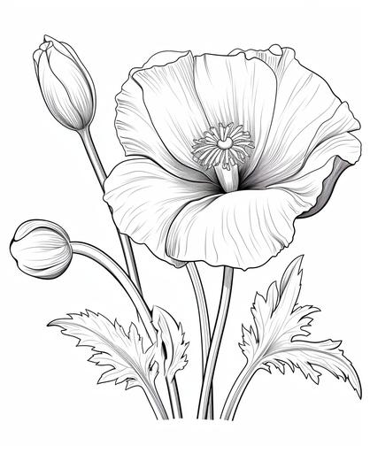 coloring page for kids, Corn Poppy, cartoon style, thick line, low detailm no shading --ar 9:11