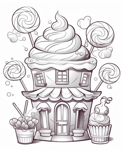 coloring page for kids, Cotton candy, cartoon style, thick line, low detailm no shading --ar 9:11