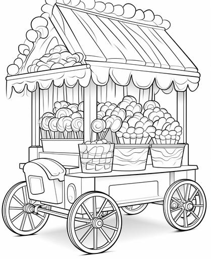 coloring page for kids, Cotton candy, cartoon style, thick line, low detailm no shading --ar 9:11