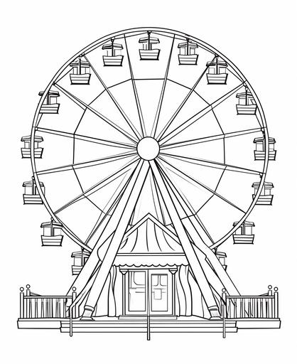 coloring page for kids, Ferris wheel, cartoon style, thick line, low detailm no shading --ar 9:11