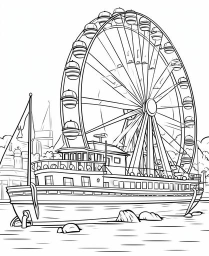 coloring page for kids, Ferris wheel gondola, cartoon style, thick line, low detailm no shading --ar 9:11