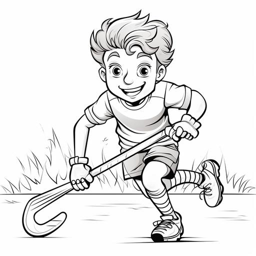 coloring page for kids, Field Hockey, olyimpic games, cartoon style, thick line, low detail, no shading