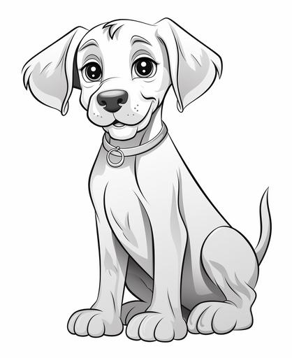 coloring page for kids, Great Dane, baby, puppy, cartoon style, thick line, low detailm no shading --ar 9:11