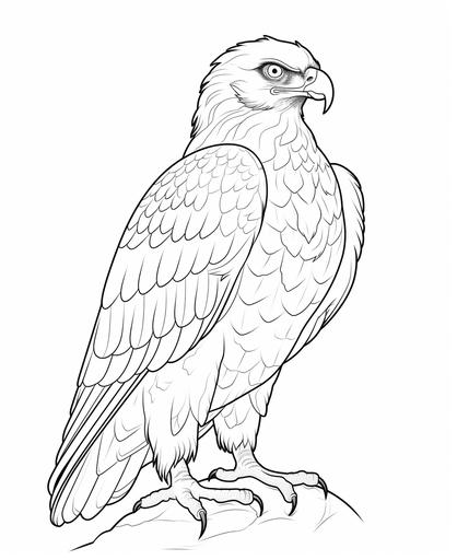coloring page for kids, Hawk, cartoon style, white background, clean line art, fine line art, thick lines, very low detail, no shading --ar 9:11