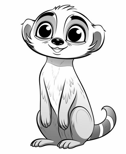 coloring page for kids, Meerkat, cute, baby, cartoon style, thick line, low detailm no shading --ar 9:11