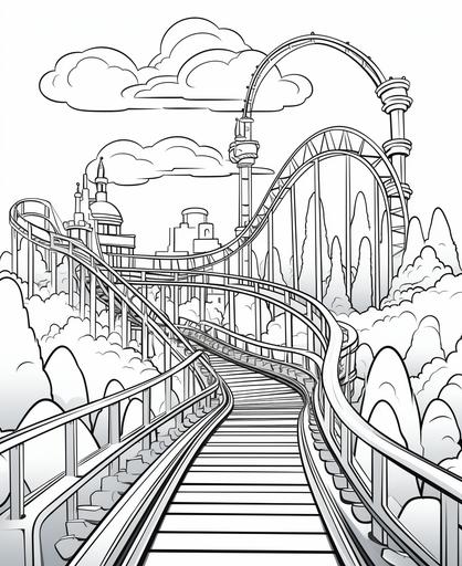 coloring page for kids, Mini roller coaster, cartoon style, thick line, low detailm no shading --ar 9:11