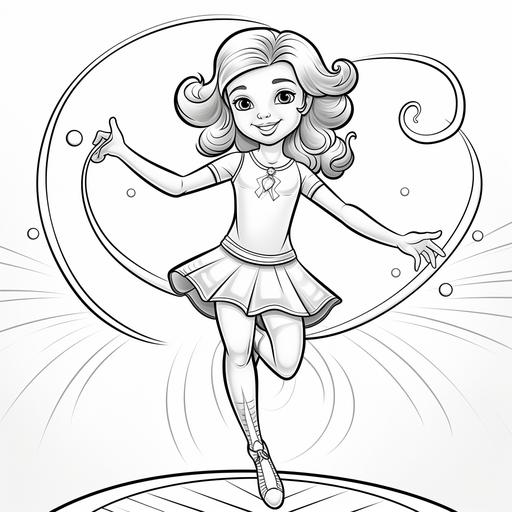 coloring page for kids, Rhythmic Gymnastics, cartoon style, thick line, low detail, no shading