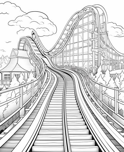 coloring page for kids, Roller coaster drop, cartoon style, thick line, low detailm no shading --ar 9:11