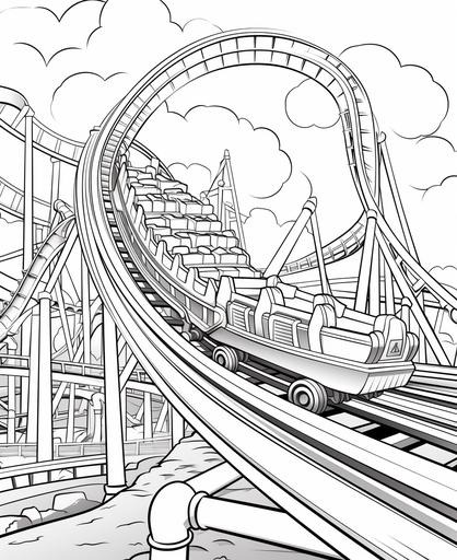 coloring page for kids, Roller coaster inversion, cartoon style, thick line, low detailm no shading --ar 9:11