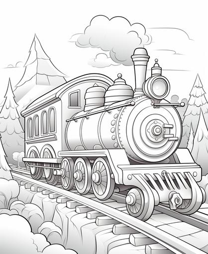 coloring page for kids, Roller coaster train, cartoon style, thick line, low detailm no shading --ar 9:11