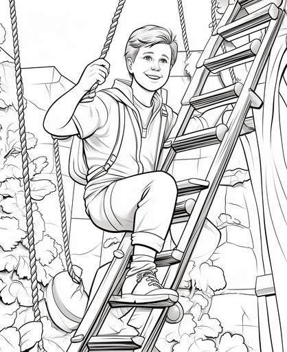 coloring page for kids, Rope ladder ,cartoon style, thick line, low detailm no shading --ar 9:11