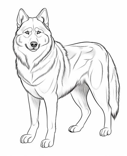 coloring page for kids, Siberian Husky , cartoon style, thick line, low detailm no shading --ar 9:11
