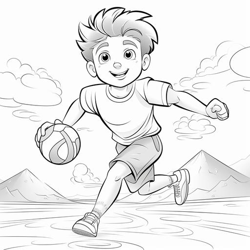 coloring page for kids, Volleyball, cartoon style, thick line, low detail, no shading