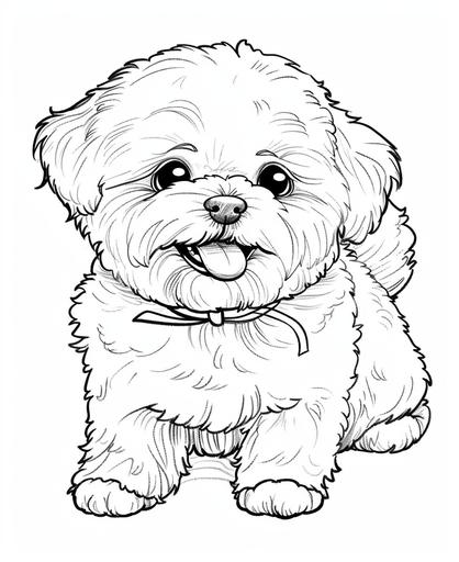 coloring page for kids, a cute smile Bichon Frise party , cartoon style, thick line, low detail, no shading --ar 9:11