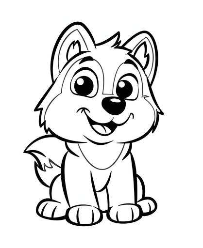 coloring page for kids, a cute smile Siberian Husky style, thick line, low detail, no shading --ar 9:11