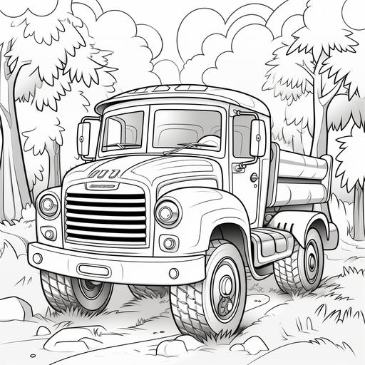 coloring page for kids, a cute truck in Safari, cartoon style, thick lines, low detail, no shading ar 9:11