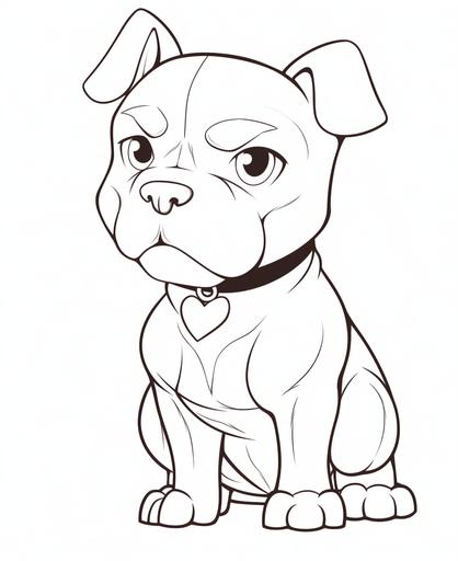 coloring page for kids, a kind of dog, american bully, cartoon style, thick line, low detailm no shading --ar 9:11 --niji