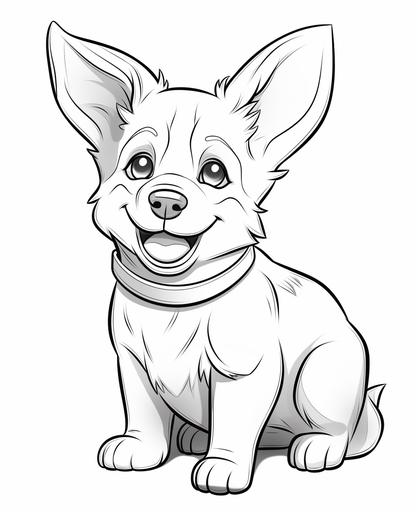 coloring page for kids, a kind of dog, welsh corgi, cartoon style, thick line, low detailm no shading --ar 9:11
