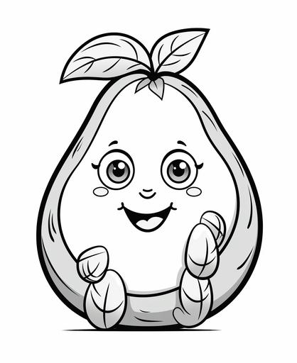 coloring page for kids, avocado, cartoon style, thick line, low detailm no shading --ar 9:11