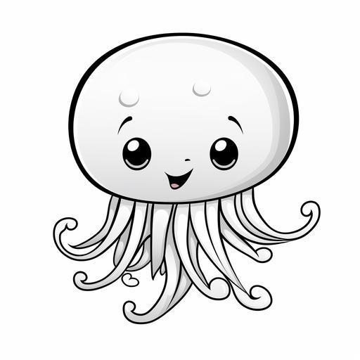coloring page for kids, baby jellyfish with face, cartoon style, think lines, low details, no shading
