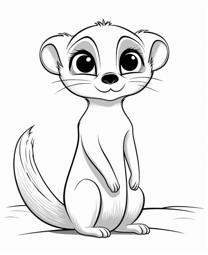 coloring page for kids, baby meerkat, simple cartoon style, thick line, low detail, no shading --ar 9:11