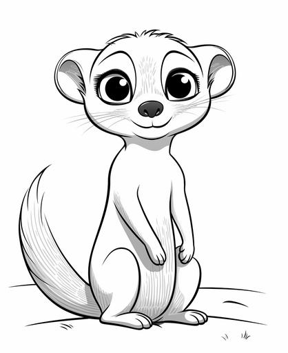 coloring page for kids, baby meerkat, simple cartoon style, thick line, low detail, no shading --ar 9:11