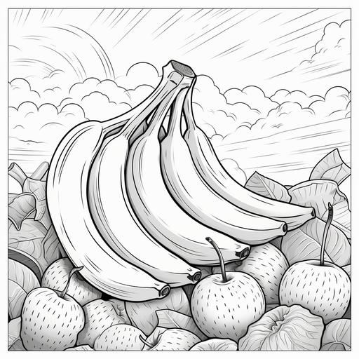 coloring page for kids, bananas and open banana, cartoon style, thick lines, low detail, no shading ar 9:11