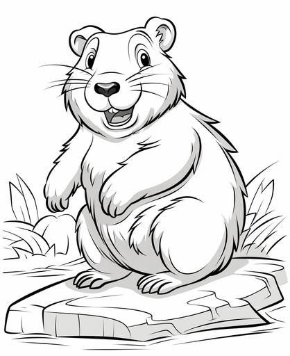 coloring page for kids, beaver, cartoon style, thick lines, low detail, no background, no shading --ar 9:11