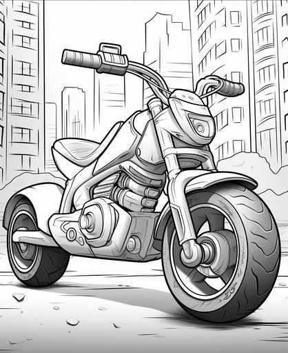coloring page for kids, cago bike, cartoon style, thick line, low detail, no shading --ar 9:11