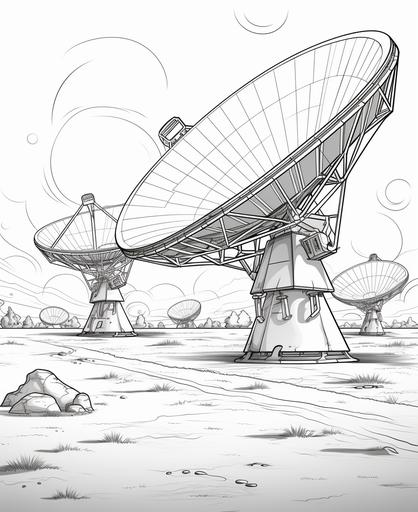 coloring page for kids, cartoon style, radio telescopes, outer space --ar 9:11