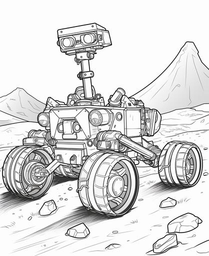 coloring page for kids, cartoon style, the Mars rover missions --ar 9:11