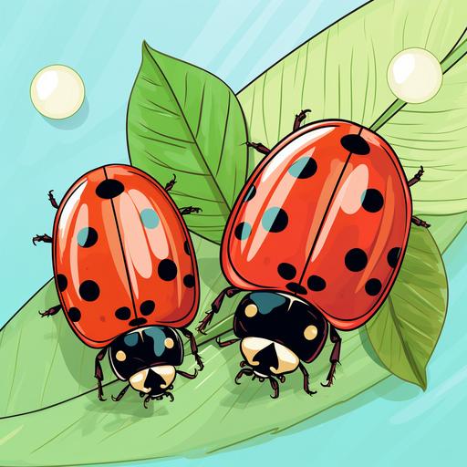 coloring page for kids, colored lovely lady bugs cartoon style, thick lines, low detail, no shading, 9: 11