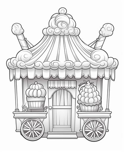 coloring page for kids, cotton candy, cartoon style, low detail, thick lines, no shading, no background --ar 9:11