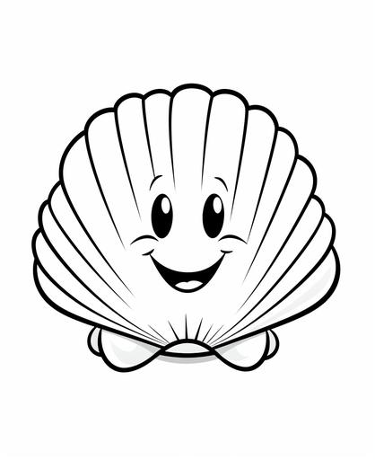 coloring page for kids, cute clam, simple drawing, cartoon style, thick simple lines, low detail, no shading --ar 9:11