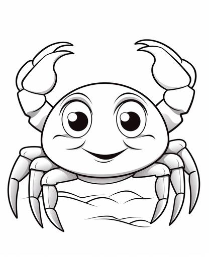 coloring page for kids, cute crab, cartoon style, thick lines, low detail, no shading, no background --ar 9:11