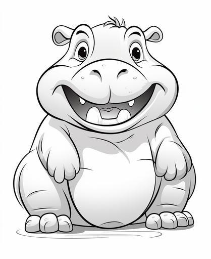 coloring page for kids, cute hippo baby teeth, cartoon style, thick lines, low detail, no shading --ar 9:11