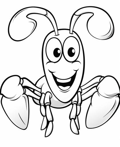 coloring page for kids, cute lobster, simple drawing, cartoon style, thick simple lines, low detail, no shading --ar 9:11