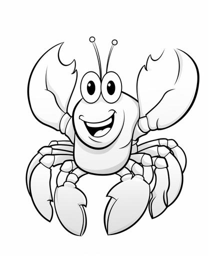 coloring page for kids, cute lobster, simple drawing, cartoon style, thick simple lines, low detail, no shading --ar 9:11