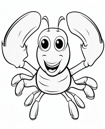 coloring page for kids, cute lobster, simple drawing, cartoon style, thick simple lines, low detail, no shading --ar 9:11