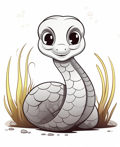 coloring page for kids, cute sea snake, simple drawing, cartoon style, thick simple lines, low detail, no shading --ar 9:11