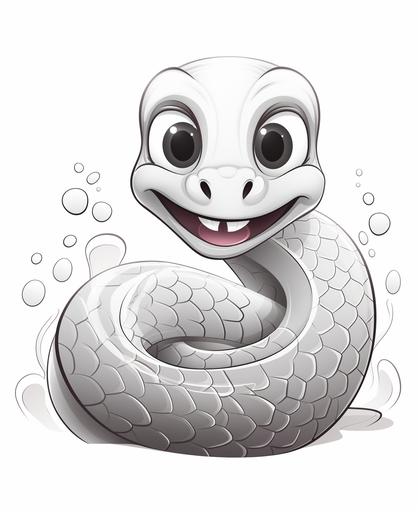 coloring page for kids, cute sea snake, simple drawing, cartoon style, thick simple lines, low detail, no shading --ar 9:11